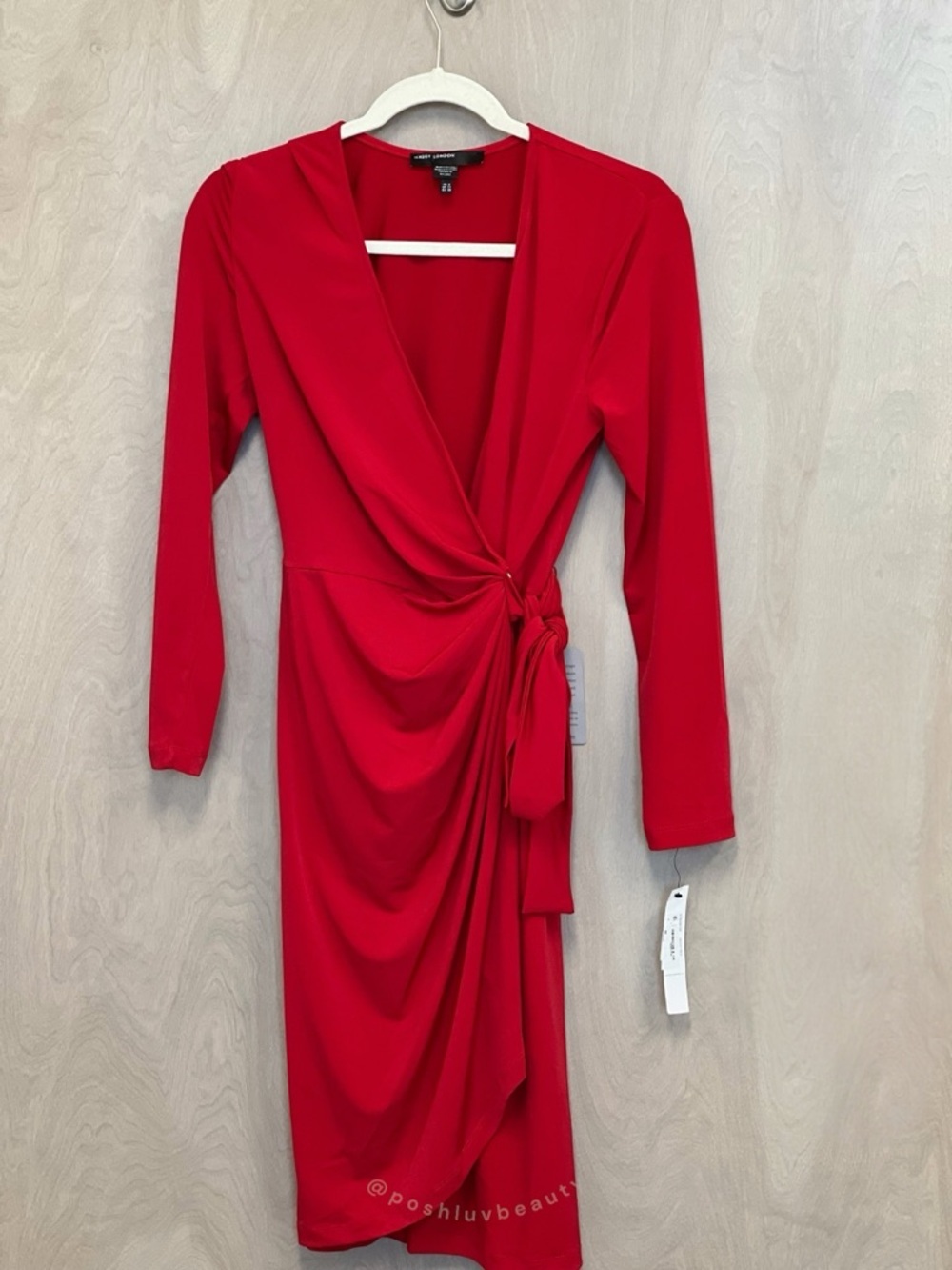 Maggy London Red Long Sleeve Wrap Dress Jersey Size 8 - Picture 1 of 4